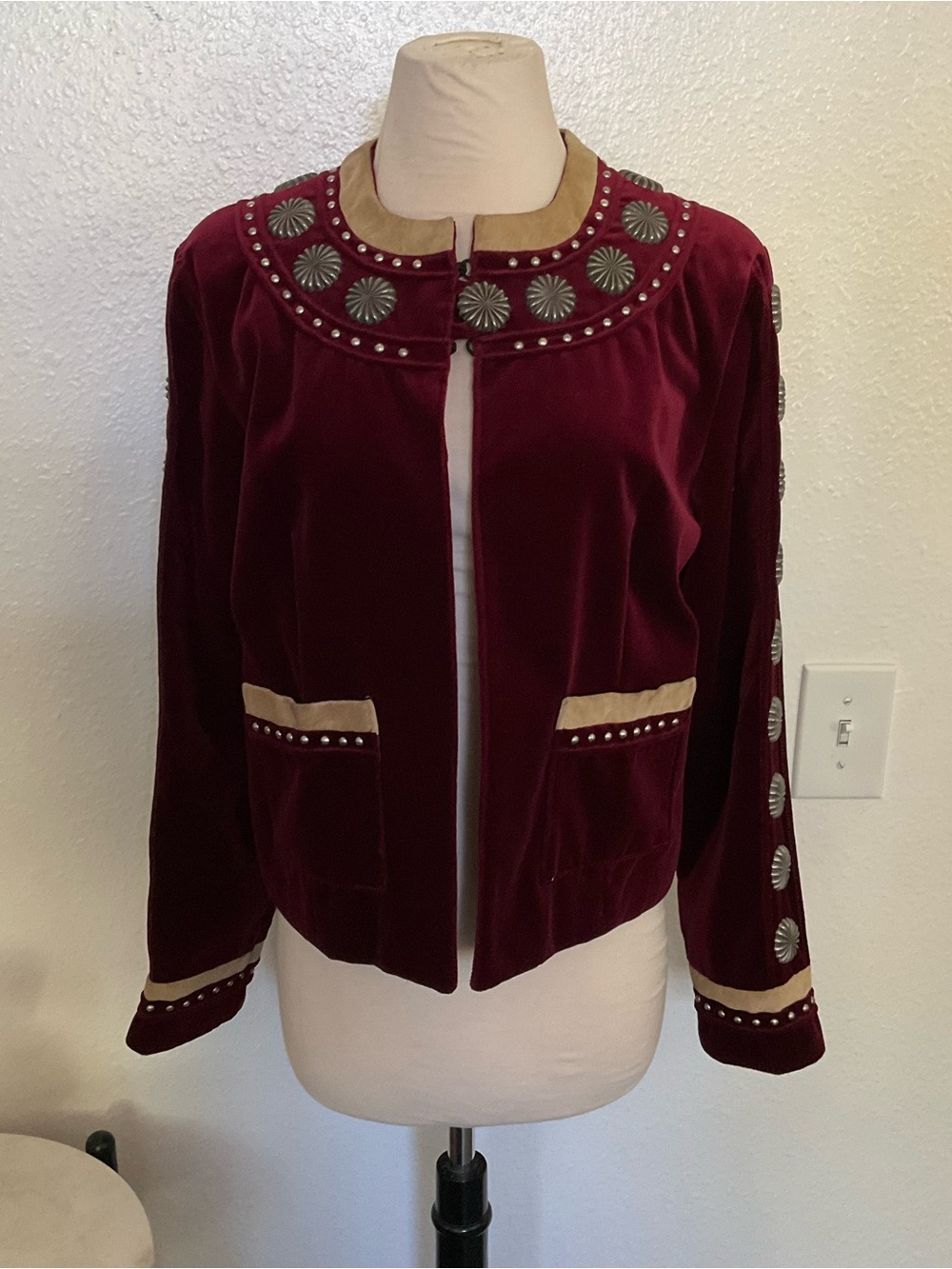 NWT Double D Ranch Jacket Red Velvet Studded Womens Size Small